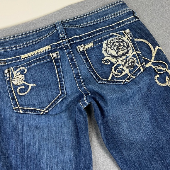 Ariat Blue Flare Boot Cut Jeans with White Floral Embroidery - Picture 5 of 8